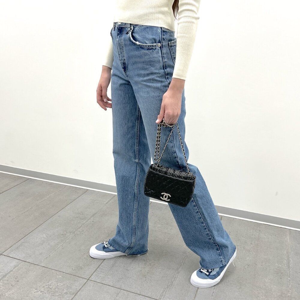 Chanel Crinkled Calfskin Leather and Tweed Classic Flap in Black - Picture 3 of 14